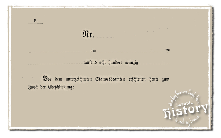 Empty 1890s pre-printed civil register forms [www.lovablehistory.com]